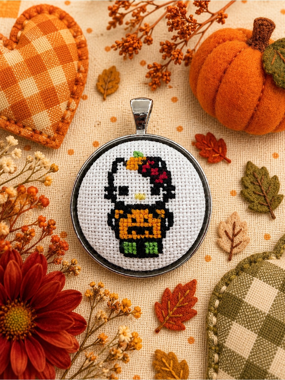 Hello Kitty Pumpkin Necklace Handmade